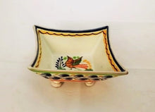 Bird Square footed saucer 5x5 " Blue-Yellow Colors - Mexican Pottery by Gorky Gonzalez