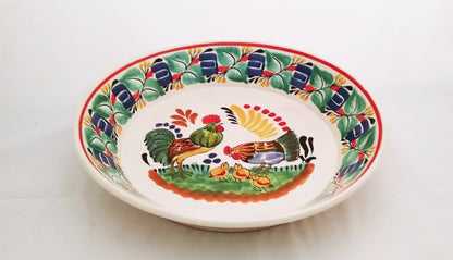 Rooster Family Decorative / Serving Deep Round Platters MultiColors