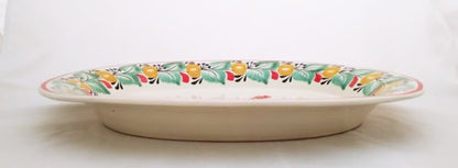 Rooster Family Decorative / Serving Semi Oval Platter / Tray 16.9x13.4 in Green-Terracota Colors