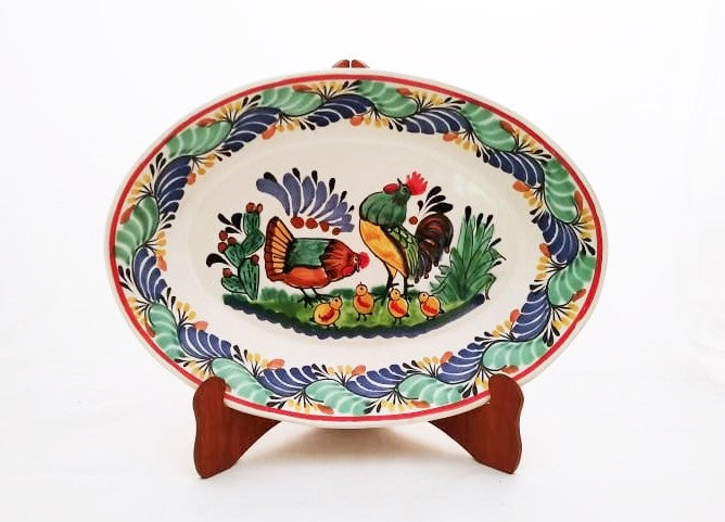 Rooster Family Decorative / Serving Oval Platter 17.3*21.6 in L MultiColors
