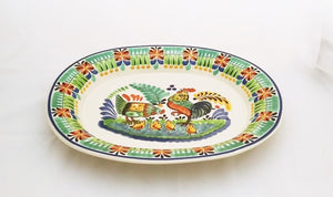 Rooster Family Decorative / Serving Semi Oval Platter / Tray 16.9x13.4 in Green Colors
