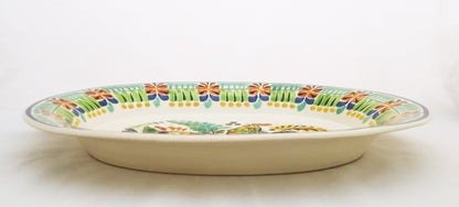Rooster Family Decorative / Serving Semi Oval Platter / Tray 16.9x13.4 in Green Colors