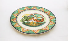 Rooster Family Decorative / Serving Flat Platter 13.8" D Green-Terracota Colors