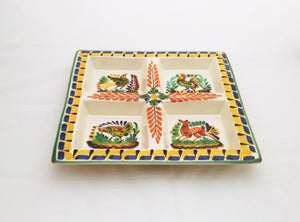 Animal Square Tray w/4 division 12.4*12.4" MultiColors - Mexican Pottery by Gorky Gonzalez