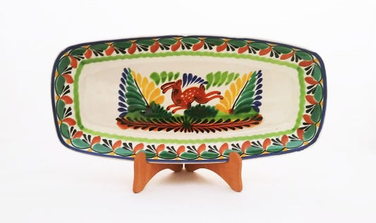 Rabbit Rectangular Long Platter 14.6 X 7.1 in Green-Terracota Colors