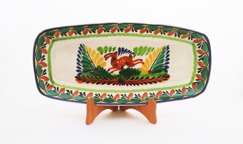 Rabbit Mini Tray Rectangular Platter 14.6 X 7.1 in Green-Terracota Colors