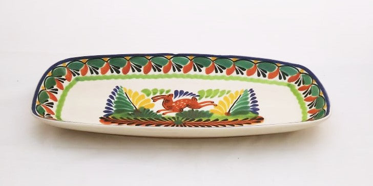 Fuente Rectangular Rabbit Mini Tray 14,6 X 7,1 en Colores Verde-Terracota