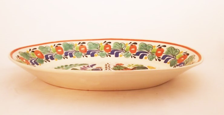 Rooster Family Decorative / Serving Oval Platter Green-Terracota Colors