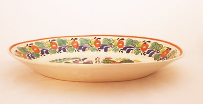 Rooster Family Decorative / Serving Oval Platter Green-Terracota Colors