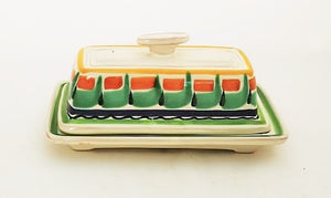 Butter Dish in Green-Terracota Colors - Mexican Pottery by Gorky Gonzalez