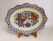 Butterfly Tray Cut Flat Platter 15*11" Blue-Orange Colors - Mexican Pottery by Gorky Gonzalez