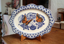 Butterfly Tray Cut Flat Platter 15*11" Blue-Orange Colors - Mexican Pottery by Gorky Gonzalez