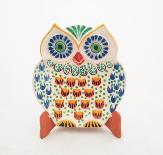 Owl Snack Dish Plate 8 x 7 inches Terracota-Blue Colors