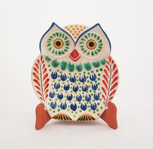 Owl Snack Dish Plate 8 x 7 inches MultiColors