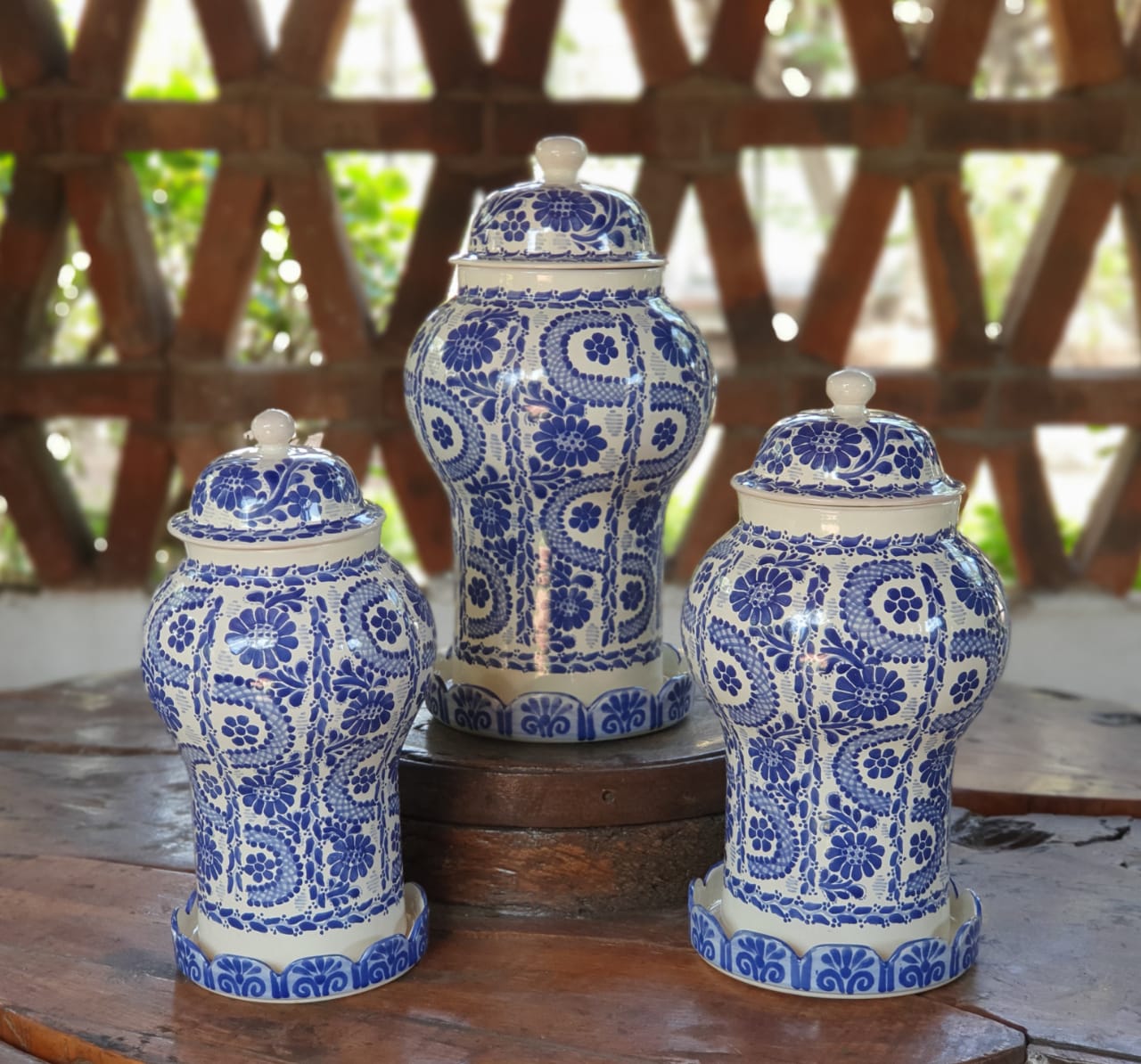 Decorative Vase Olan Set of 3 pieces (13.8, 15, 16 in H) Blue and White