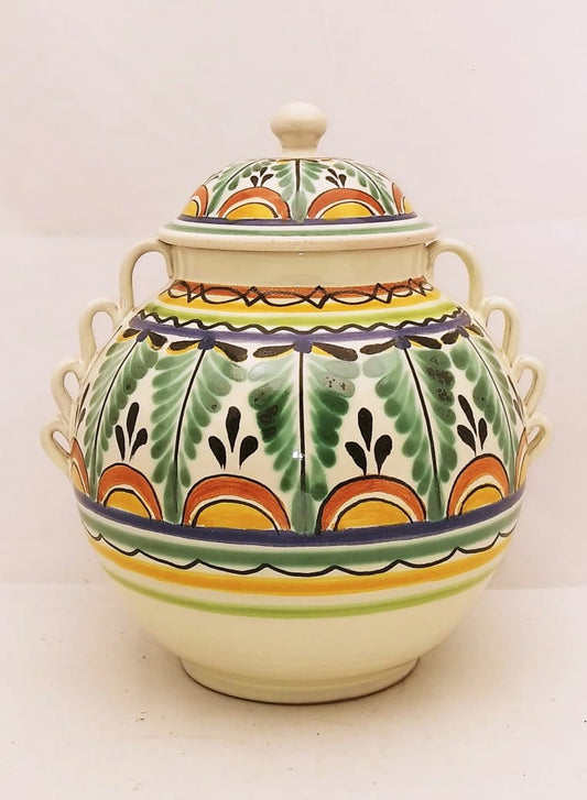 Small Jar w/lid 9" Height Green-Terracota Colors