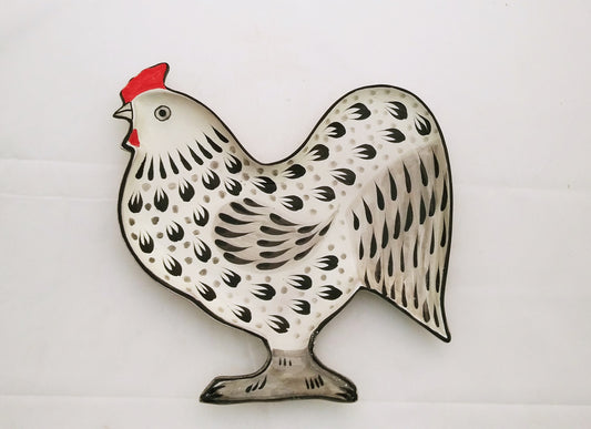 Rooster Snack Dish 10 x 9.8 " Black and White