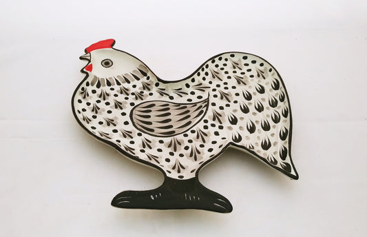 Rooster Snack Dish 10 x 9.8 " Black and White