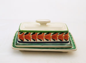 Butter Dish Terracota-Green Colors - Mexican Pottery by Gorky Gonzalez