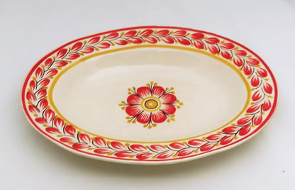 Flower Decorative / Serving Oval Platter 15.6*11.8" Red Colors