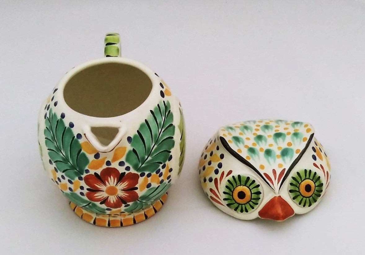 Owl Tea Pot 6.7" Hight Green-Yellow-Blue Colors
