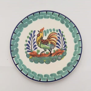 Rooster Bread Plate / Tapa Plate 6.3" D Green-Blue Colors