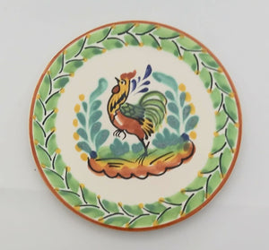 Rooster Bread Plate / Tapa Plate 6.3" D Green-Black-Yellow Colors