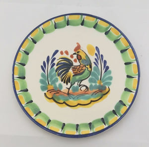 Rooster Bread Plate / Tapa Plate 6.3" D Green-Yellow-Black Colors