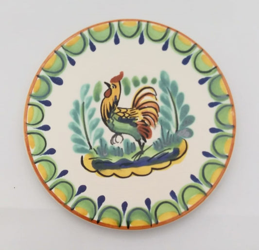 Rooster Bread Plate / Tapa Plate 6.3" D Green-Yellow-Terracota Colors