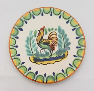 Rooster Bread Plate / Tapa Plate 6.3" D Green-Yellow-Terracota Colors