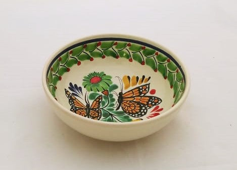Butterfly Cereal Bowl 16.9 Oz Green-Orange-Black Colors - Mexican Pottery by Gorky Gonzalez