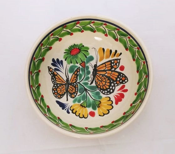 Butterfly Cereal Bowl 16.9 Oz Green-Orange-Black Colors - Mexican Pottery by Gorky Gonzalez