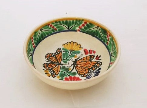 Butterfly Cereal Bowl 16.9 Oz Green-Orange-Black Colors - Mexican Pottery by Gorky Gonzalez