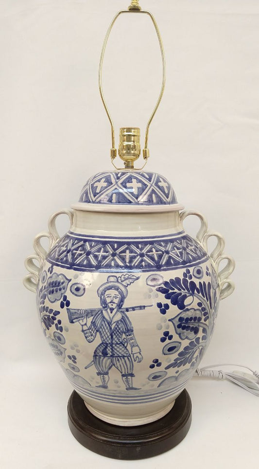 Lamp Decorative Vase Cazador Pattern 27.6" H Blue and White