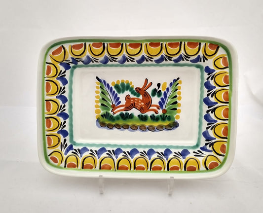 Cuenco Conejo Rectangular 11*7.9" Colores Amarillo-Azul-Terracota 