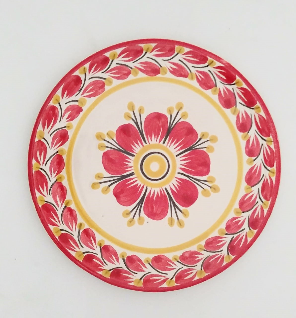 Flower Bread Plate / Tapa Plate 6.3" D Red Colors