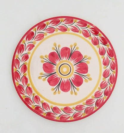 Flower Bread Plate / Tapa Plate 6.3" D Red Colors