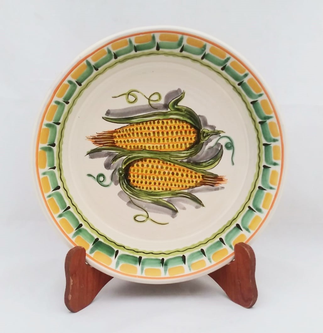 Corn Decorative/Serving Round Platters Green-Yellow Colors