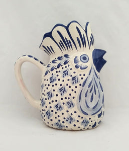 Rooster Water Pitcher 10" Height 54 Oz Blue and White
