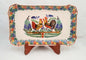 Love Chickens Tray Serving Rectangular Platter 16.9"x10.6" Traditional Blue-Green-Terracota Colors