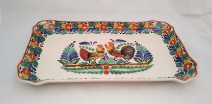 Love Chickens Tray Serving Rectangular Platter 16.9"x10.6" Traditional Blue-Green-Terracota Colors