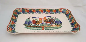 Love Chickens Tray Serving Rectangular Platter 16.9"x10.6" Traditional Blue-Green-Terracota Colors