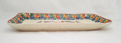 Love Chickens Tray Serving Rectangular Platter 16.9"x10.6" Traditional Blue-Green-Terracota Colors