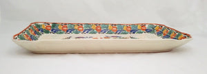 Love Chickens Tray Serving Rectangular Platter 16.9"x10.6" Traditional Blue-Green-Terracota Colors