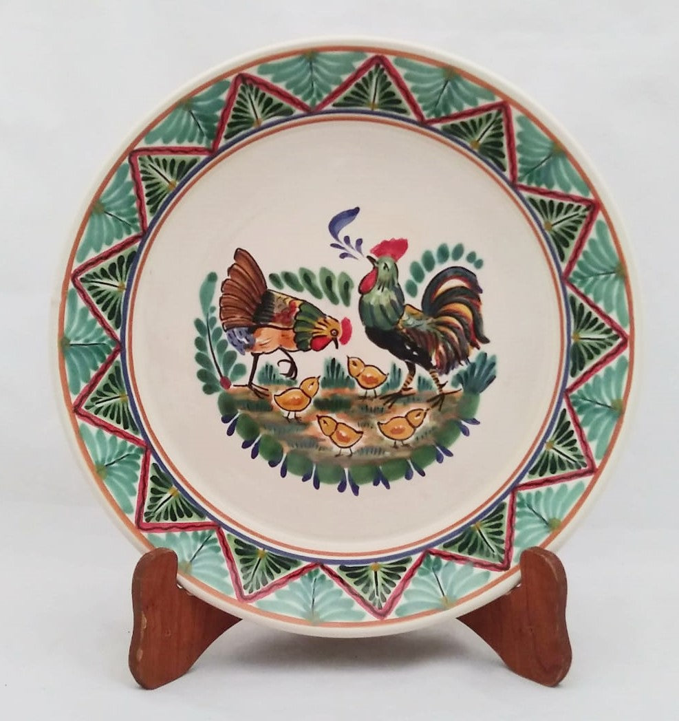 Rooster Family Decorative / Serving Deep Round Platters MultiColors