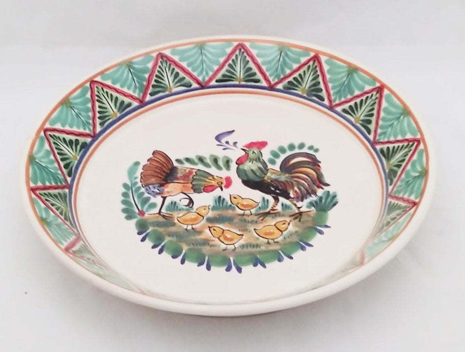 Rooster Family Decorative / Serving Deep Round Platters MultiColors