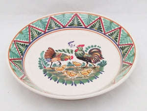 Rooster Family Decorative / Serving Deep Round Platters Multi-colors