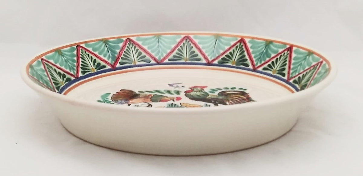 Rooster Family Decorative / Serving Deep Round Platters MultiColors