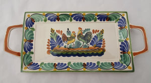 Rooster & Chicken Tray 6.9 X 15" Green-Blue Colors