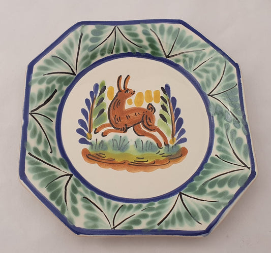 Rabbit Mini Octagonal Plate 6.7 X 6.7" Green-Blue